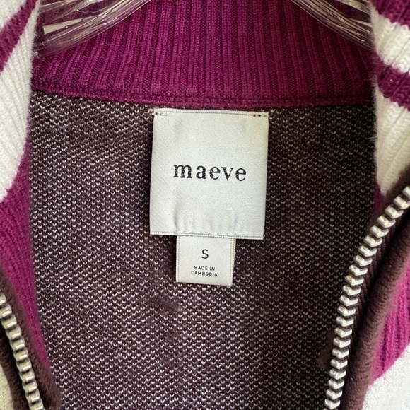 Anthropologie Maeve Brown/White/Pink Color Block Zippered Sweater Size Small - Picture 3 of 14